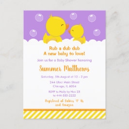 Postal Rubber Ducky Baby Shower amarillo y morado