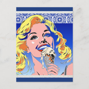 Postal Rubia Comiendo Helado Estilo Pop Art Colorido de l