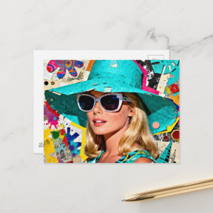 Postal Rubia con sombrero azul
