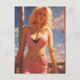 Postal Rubia en rosa