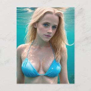 Postal Rubia en una fotografía submarina en bikini