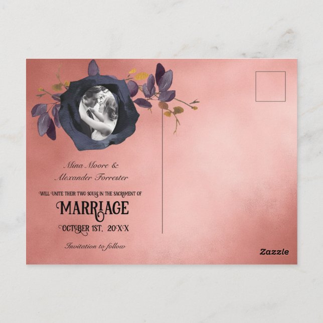 Postal Rubor Black Rosa Photo Save Our Date (Reverso)