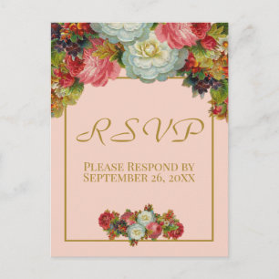 Postal Rubor Coral Pink Otumn Floral Wedding RSVP