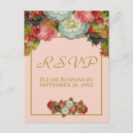 Postal Rubor Coral Pink Otumn Floral Wedding RSVP
