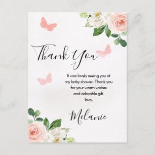 Postal Rubor Floral Butterfly Baby Shower Gracias