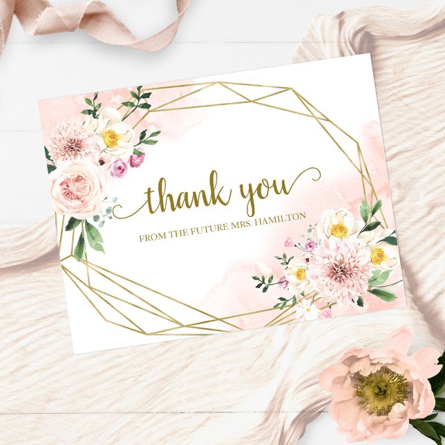 Postal Rubor Floral Geometric Bridal Shower Gracias (Subido por el creador)