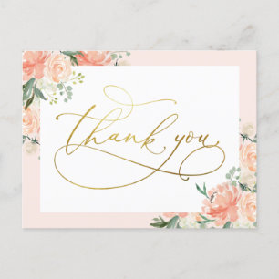 Postal Rubor Floral & Gold Script Gracias