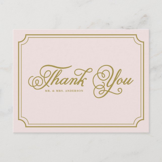 Postal Rubor & Gold Whimsical Script Gracias Postcard (Anverso)