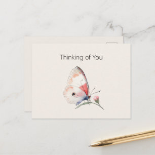 Postal Rubor Mariposa Floral Melocotón Pensando en Ti