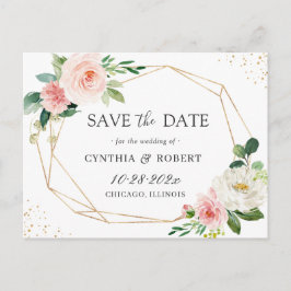 Postal Rubor Moda Floral Gold Geometric Save the Date