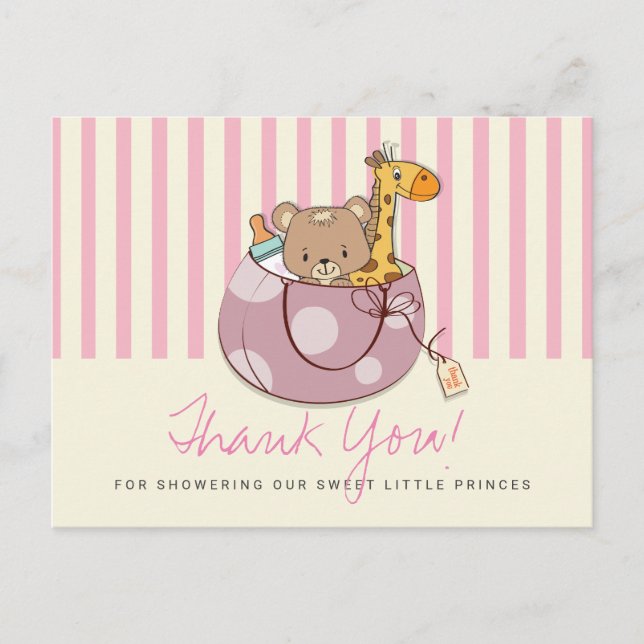 Postal Rubor Pink Baby Animals Baby Shower Gracias (Anverso)