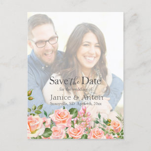 Postal Rubor Pink Botanical Save the Date Photo QR Code