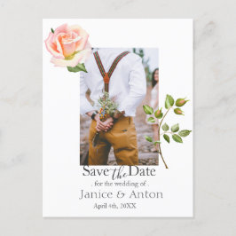 Postal Rubor Pink Botanical Save the Date Photo QR Code