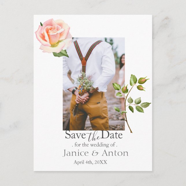 Postal Rubor Pink Botanical Save the Date Photo QR Code (Anverso)