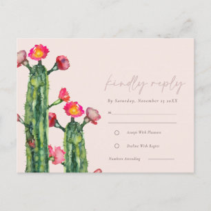 Postal Rubor Pink Floral Cacti Foliage Watercolor RSVP