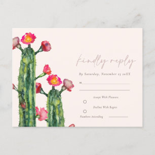 Postal Rubor Pink Floral Cacti Foliage Watercolor RSVP