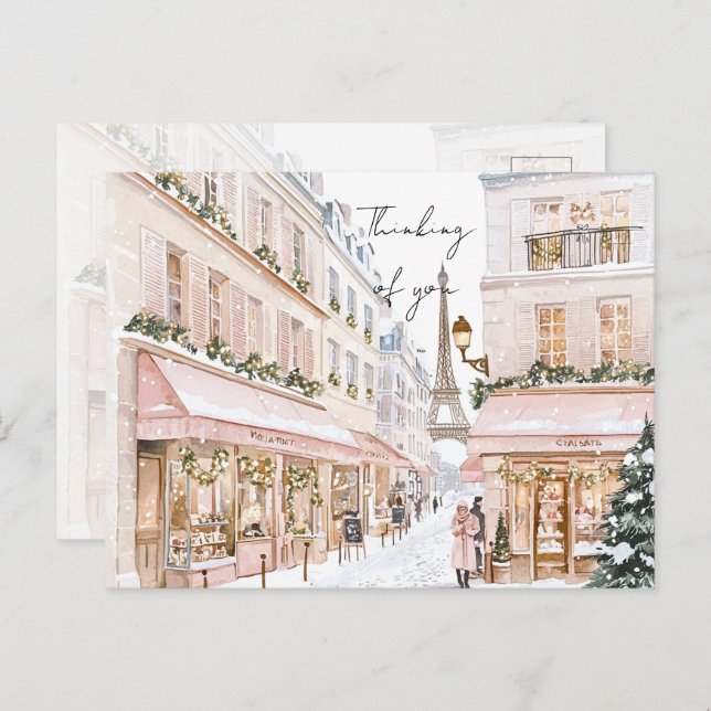 Postal Rubor Pink Paris Torre Eiffel Pensando en ti (Anverso / Reverso)