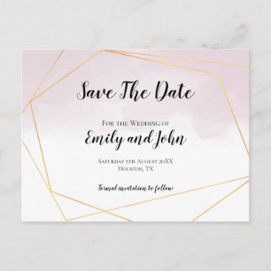 Postal Rubor Pink Watercolor Gold Geometric Save The Date