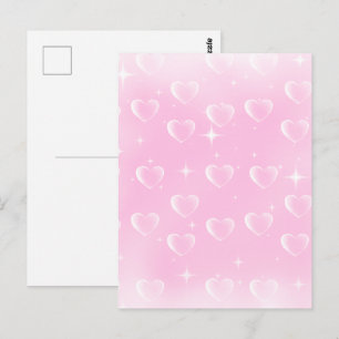 Postal Rubor Rosa Brillo Y Corazones