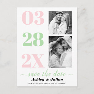 Postal Rubor rosa, verde menta dos foto Guardar la fecha