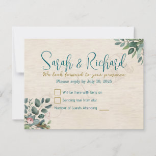 Postal Rubor & Sage con Watercolor Foliage Wedding RSVP