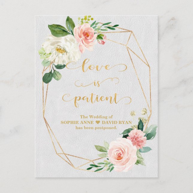 Postal Rubor White Flowers Gold Love es Boda de pacientes (Anverso)