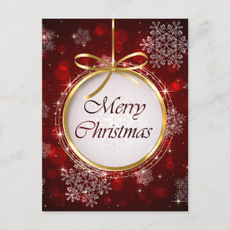 Postal Ruby Red and Gold Ornammas Navidad