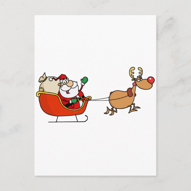 Postal Rudolph Volando Kris Kringle En Su Sleigh (Anverso)