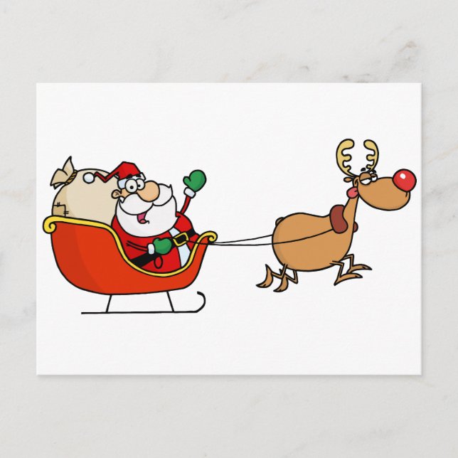 Postal Rudolph Volando Kris Kringle En Su Sleigh (Anverso)