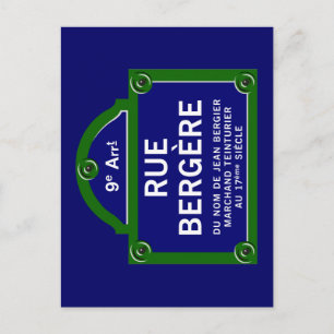 Postal Rue Bergere, Rótulo de la Calle de París
