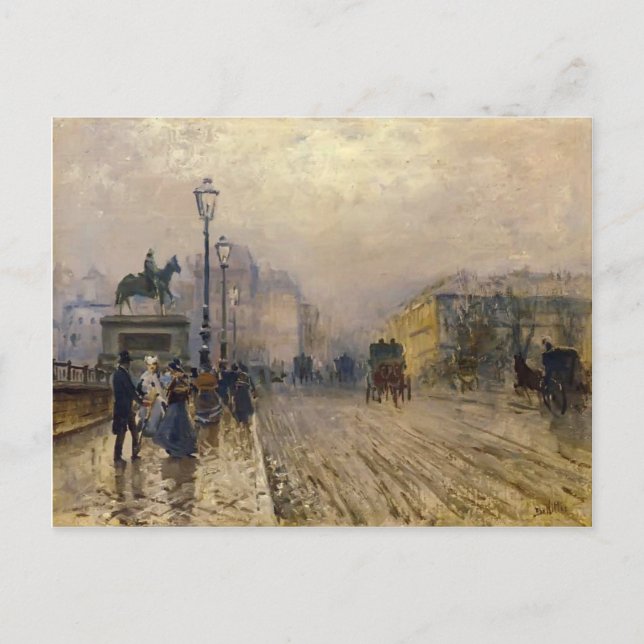 Postal Rue de París con Carritos de Giuseppe de Nittis (Anverso)