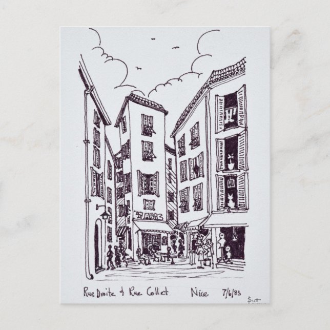 Postal Rue Droite & Rue Collet | Niza antigua, Francia (Anverso)