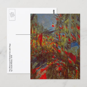 Postal Rue Montorgueil con banderas de Claude Monet
