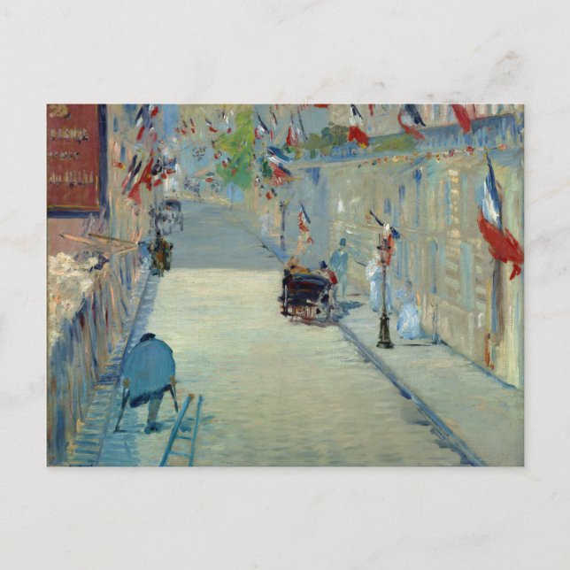 Postal Rue Mosnier con banderas Manet French France Art (Anverso)