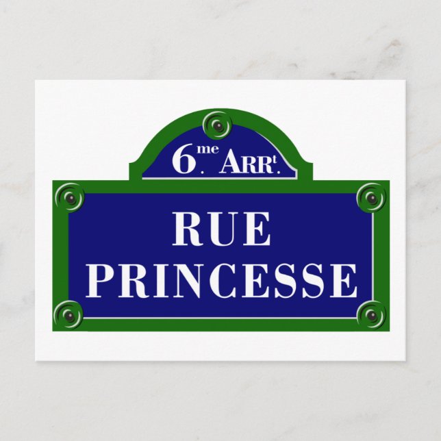 Postal Rue Princesse, Rótulo de la Calle de París (Anverso)