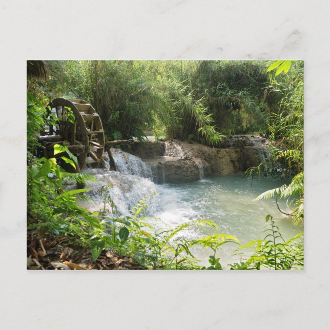 Postal Rueda de agua en río forestal, cataratas Khoung Si (Anverso)