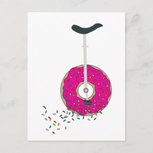 Postal Rueda de donut rosa uniciclo con rociadores colori