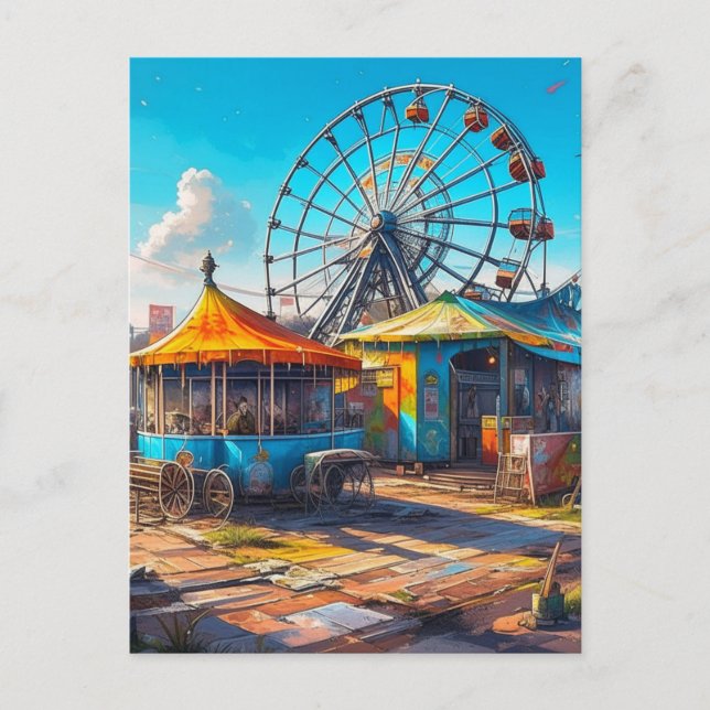 Postal Rueda de la fortuna vacía del carnaval abandonada  (Anverso)