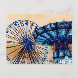 Postal Rueda de la rueda de los ferris de color azul amar