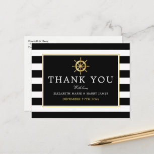 Postal Rueda de oro náutica, Boda negro/oro gracias