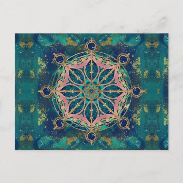 Postal Rueda Dharma - Dharmachakra Gemstone & Gold (Anverso)