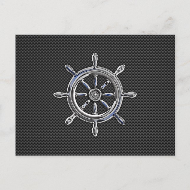 Postal Rueda náutica en decoración de fibra de carbono (Anverso)