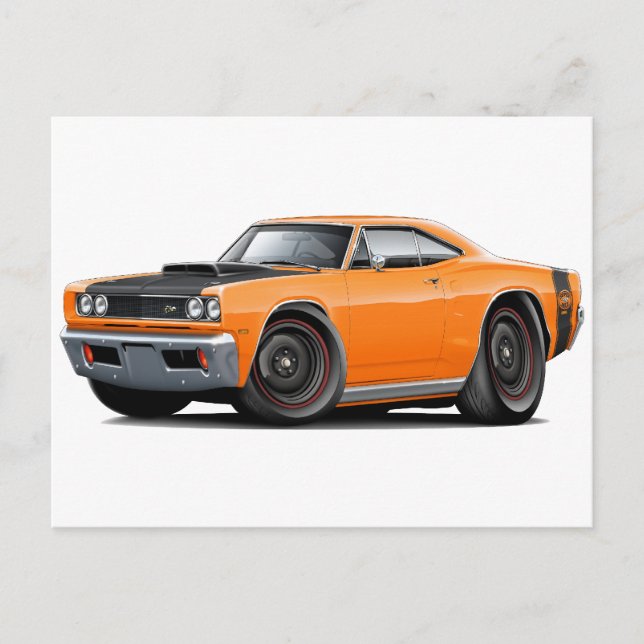 Postal Ruedas Super Bee Naranja-Negro de 1969 (Anverso)