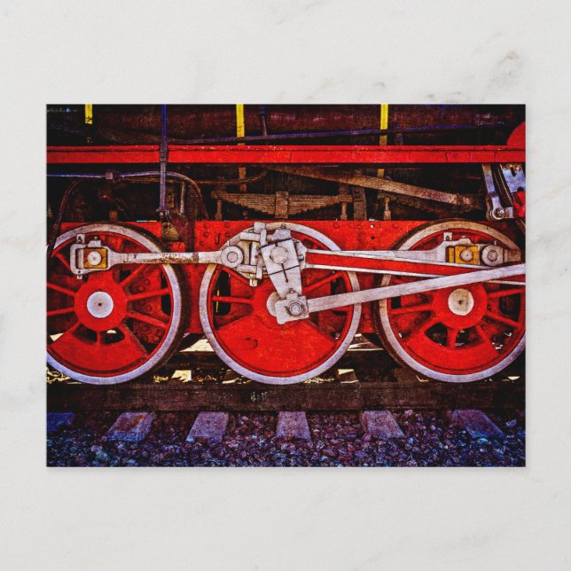 Postal Ruedas vintage de tren de vapor (Anverso)