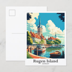Postal Rugen Island Alemania Ilustracion de Viajes Vintag
