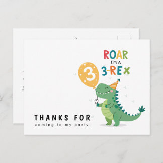 Postal Rugido Soy un 3-Rex Cumpleaños de Tercer Año Graci