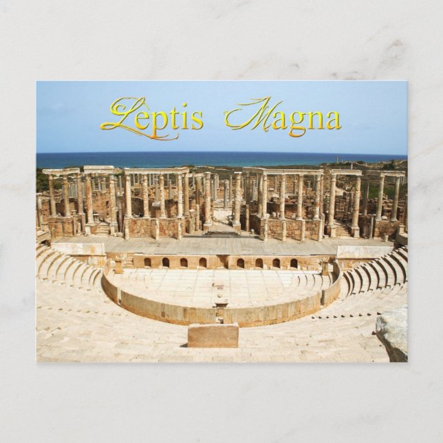 Postal Ruinas teatrales en Leptis Magna, Libia (Anverso)