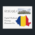 Postal Rumania<br><div class="desc">Tarjeta de mapa de bandera de Rumania. Esta tarjeta postal de viaje es perfecta para el posttravesía y se puede usar para muchas ocasiones. 
Visita nuestra tienda para ver otras postales alrededor del mundo.</div>