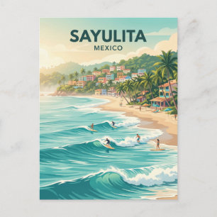 Postal Ruptura de olas en la playa Sayulita México