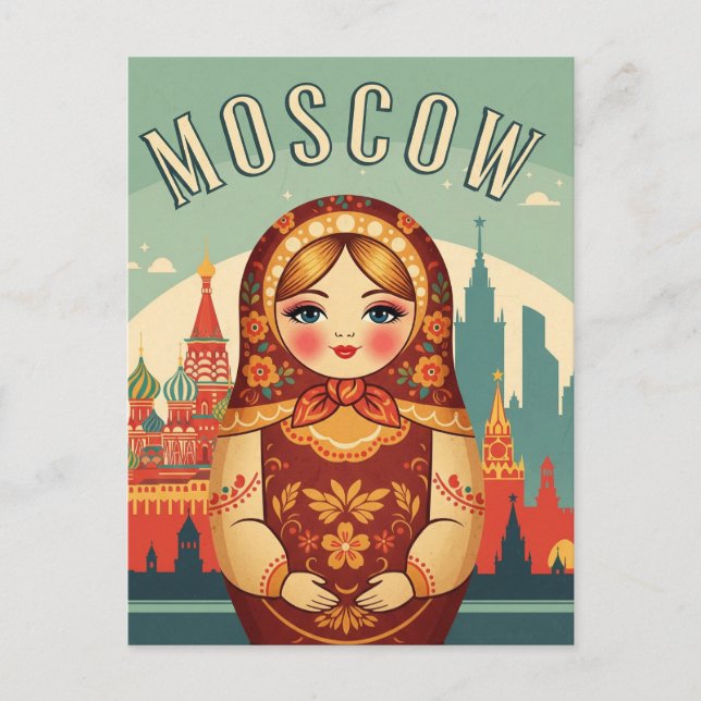 Postal Rusia Moscú Matroyshka Doll Travel (Anverso)
